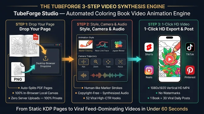 The TubeForge 3-Step Video Synthesis Engine Workflow Architecture Diagram